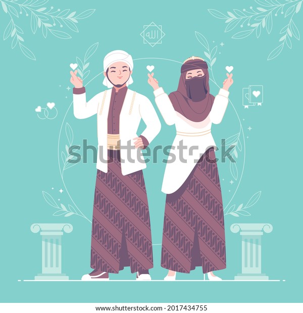 Islamic Hijab Wedding Couple Character Illustration Stock Vector