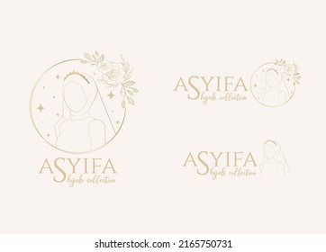 Islamic hijab woman line art fashion logo 