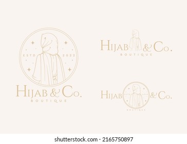 Islamic Hijab Woman Line Art Fashion Logo 