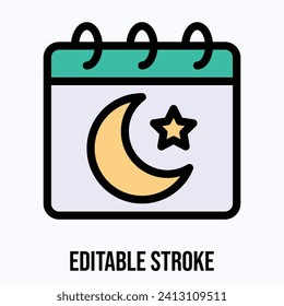 Islamic Hijri Calendar Vector Icon, Moon And Star Sign Vector Calendar Icon.