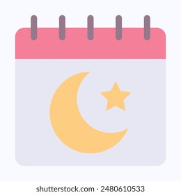 Islamic Hijri Calendar Vector Icon, Moon And Star Sign Vector Calendar Icon. Flat Style Isolated Vector Icon.