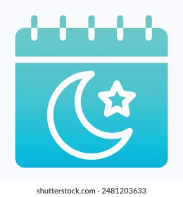 Islamic Hijri Calendar Vector Icon, Moon And Star Sign Vector Calendar Icon. Isolated Gradient Vector Icon.