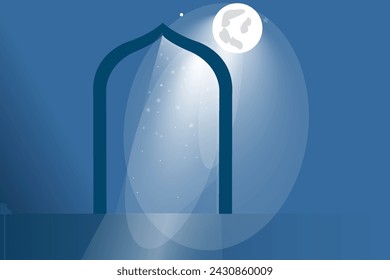 Fondo de vacaciones islámico con ilustraciones de vectores de luna llena
