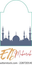 Islamic holiday banner, banner, suitable for Ramadan, Raya Hari, Eid al Adha, and Eid Mawlid. 
modern style eid Mubarak greeting cards with retro boho design, minarets, and mosque dome 