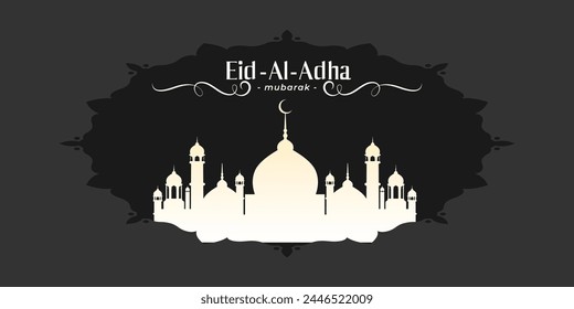 Islamischer Banner, geeignet für Ramadan, Raya Hari, Eid al Adha und Mawlid. Wunderschöne und sichelförmige Monddekor am ruhigen Abend Großartiger Hintergrund. Moderner islamischer Urlaub Banner Eid mubarak