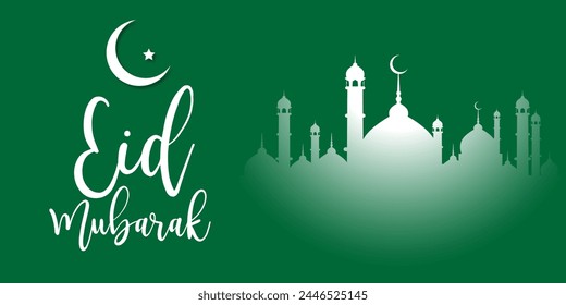 Islamic holiday banner, suitable for Ramadan, Raya Hari, Eid al Adha and Mawlid. Beautiful  and crescent moon decor on serene evening Awesome background.modern Islamic holiday banner Eid mubarak