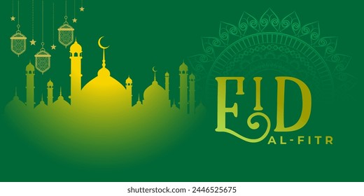Islamic holiday banner, suitable for Ramadan, Raya Hari, Eid al Adha and Mawlid. Beautiful  and crescent moon decor on serene evening Awesome background.modern Islamic holiday banner Eid mubarak