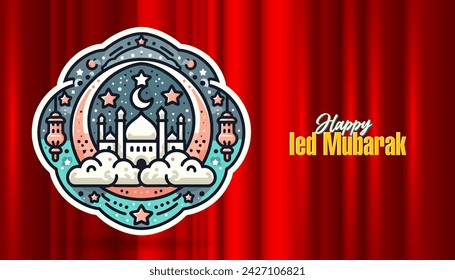 Islamic holiday celebration background designed with illustration of mosque. Background suitable for Ramadan, Eid al-Fitr or Hari Raya.