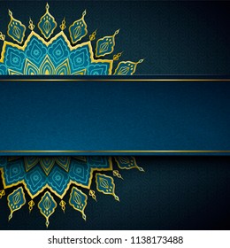 Islamic holiday design with elegant arabesque flower pattern with blank banner for design uses