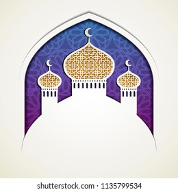 Islamic holiday design with mosque onion dome in paper art style