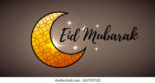 Islamic Holiday Illustration with lettering Eid Mubarak and moon