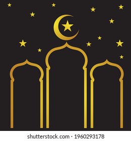 Islamic holiday suitable for Ramadan  Raya Hari  Eid al Adha and Mawlid. A lit up lantern and crescent moon decor on serene evening blue background