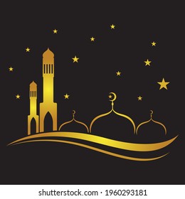 Islamic holiday suitable for Ramadan  Raya Hari  Eid al Adha and Mawlid. A lit up lantern and crescent moon decor on serene evening blue background