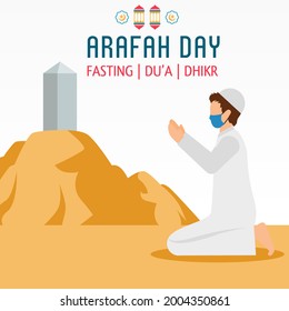 Islamic holiday that falls on the 9th day of Dhu al-Hijjah of the lunar Islamic Calendar. Arabic Calligraphy of Arafah Day. Vector Design Illustration