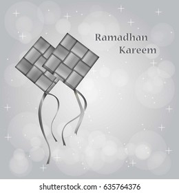 Islamic holiday vector design illustration greeting card or cover, of  Ramadan Kareem label. Ketupat lebaran Characteristic of Indonesia, art composition of muslim holy month 