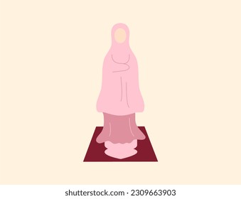 Islamic holiday vector illustration for social media and poster. Praying moslem women.