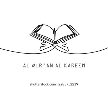 Islamic Holy Icon - Al Qur'an Al Kariem Line Art - One continuous line drawing of holy book qur'an - kareem. Al Quran holy book of Muslims. Vector illustration of worship in Ramadan symbol.