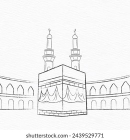 Islamic holy Kabaa of Makkah hand drawn lineart with pencil sketch texture