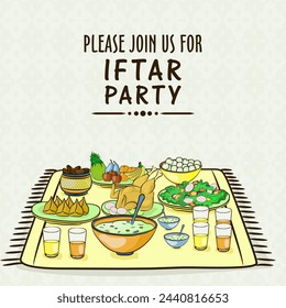 Islamic holy month of prayers, Ramadan Kareem celebrations with invitation card design for Iftar Party,