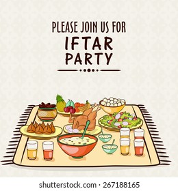 Islamic holy month of prayers, Ramadan Kareem celebrations with invitation card design for Iftar Party, 