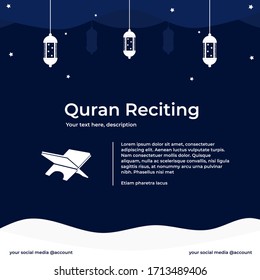 Islamic Holy Month, Qur'an Reciting for Instagram feeds and many more social media posts, decorated with Qur'an vector illustration and antique lanterns design