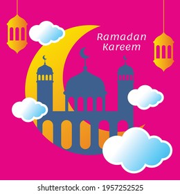 Islamic Holy Month of Ramadan or Eid Mubarak poster design. Vector illustration