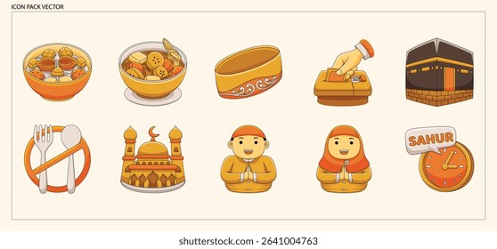 
Islamic Holy Month Ramadan and Eid Al-Fitr Celebration Icons