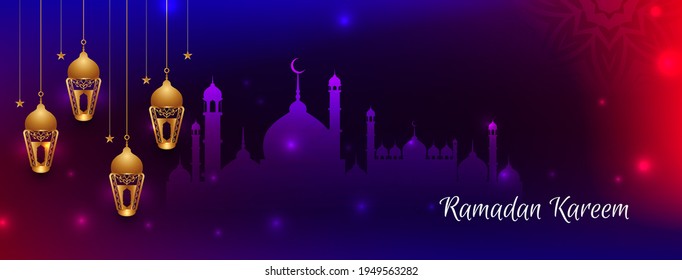 Islamic holy month Ramadan Kareem festival celebration banner vector