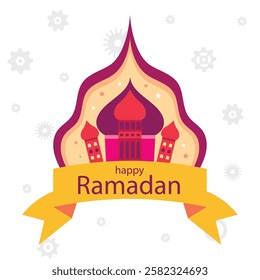 Islamic holy month Ramadan Kareem poster. Mosque with crescent moon. Muslim girl prayer. Moslem festive lantern ornament. Islam holiday modern art print set. Arabic text translation Ramadan Mubarak