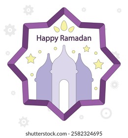 Islamic holy month Ramadan Kareem poster. Mosque with crescent moon. Muslim girl prayer. Moslem festive lantern ornament. Islam holiday modern art print set. Arabic text translation Ramadan Mubarak