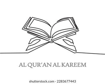 Islamic Icon - Al Qur'an Line - One continuous line drawing of holy book al qur'an al kareem. Al qur'an line art for the symbol of ramadan night.