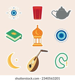Islamic Icon collection pack. Muslim sticker set in flat design. Vector illustration. Colorful element set. svg