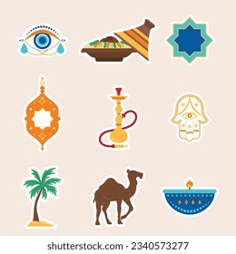 Islamic Icon collection pack. Muslim sticker set in flat design. Vector illustration. Colorful element set.