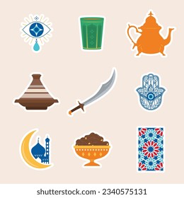 Islamic Icon collection pack. Muslim sticker set in flat design. Vector illustration. Colorful element set.