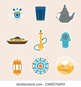 Islamic Icon collection pack. Muslim sticker set in flat design. Vector illustration. Colorful element set.