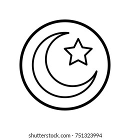 Islamic Icon, Crescent star icon in Circle line,on white background. Vector Iconic Design.