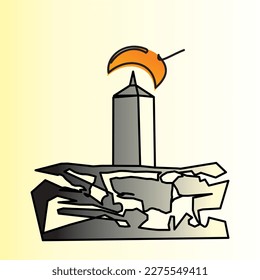 Islamic icon holy place Mecca. Single line art drawing of Mount Arafat or Jabal Rahmah in MECCA, SAUDI ARABIA. Hajj, umrah, Eid al Adha greeting card, poster and banner design. Vector illustration.
