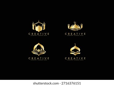 Islamic Icon Logo Collection , Modern Islamic Mosque Logo, Crescent Moon and Star vector design	
