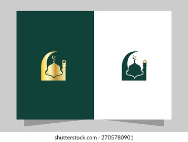 Islamic Icon Logo, Modern Islamic Mosque Logo, Crescent Moon and Star vector design 