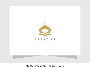 Islamic Icon Logo, Modern Islamic Mosque Logo, Crescent Moon and Star vector design