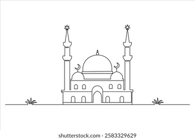 Islamic icon one line drawing of isolated continuous moon outline vector illustration