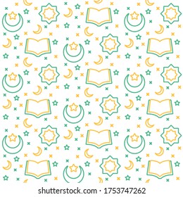 Patrón de icono islámico ornamento libro abierto quran estrella de luna creciente con color de dos tonos diseño plano moderno vector