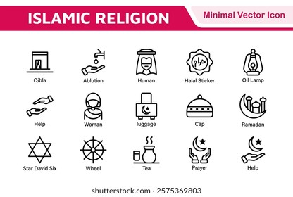 Islamic Icon Set. A beautifully crafted collection of icons reflecting Islamic culture and traditions, educational materials, apps, and websites, and Islamic community.