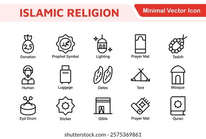 Islamic Icon Set. A beautifully crafted collection of icons reflecting Islamic culture and traditions, educational materials, apps, and websites, and Islamic community.