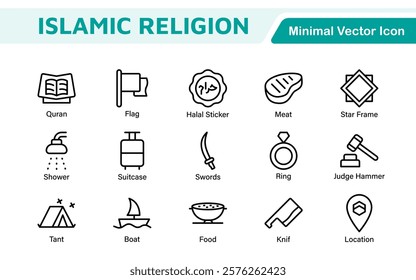 Islamic Icon Set. A beautifully crafted collection of icons reflecting Islamic culture and traditions, educational materials, apps, and websites, and Islamic community.