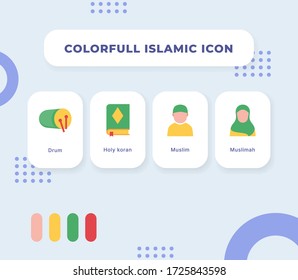 conjunto de iconos islámicos paquete de colección con colores completos diseño moderno estilo plano ilustración vectorial para el vector id mubarak