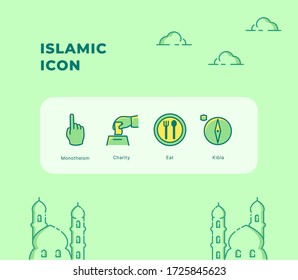 islamic icon set collection package with green theme modern flat style vector illustration for ramadan kareem vector