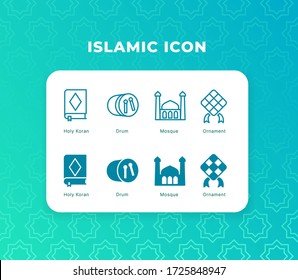 islamic icon set collection package with dual tone style for id mubarak vector