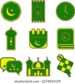 Islamic Icon Set, Ramadan Kareem, Eid Line Art Icon Set