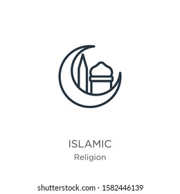 Islamic icon. Thin linear islamic outline icon isolated on white background from religion collection. Line vector sign, symbol for web and mobile